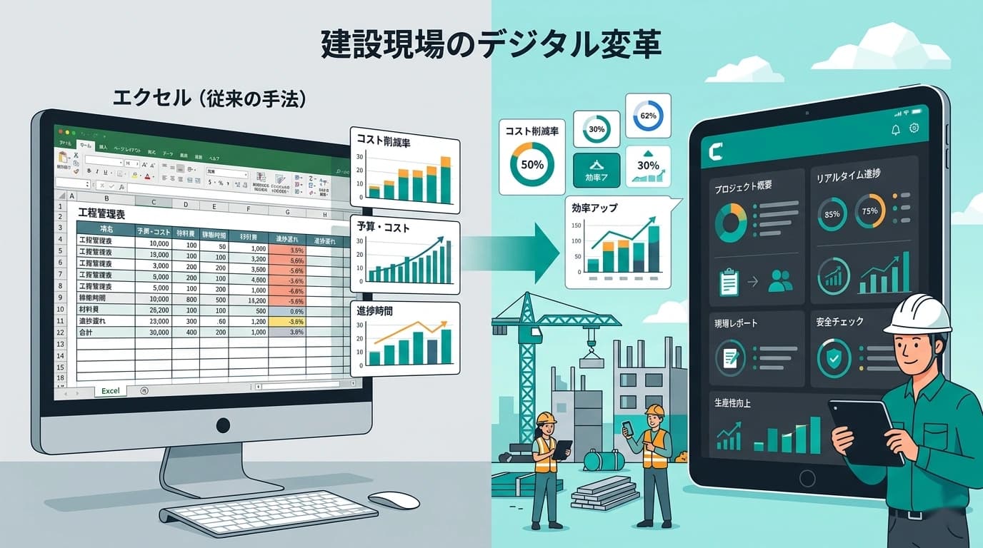 施工管理アプリとExcel管理はどっちが得？コスト・工数・ミス率を数値で比較
