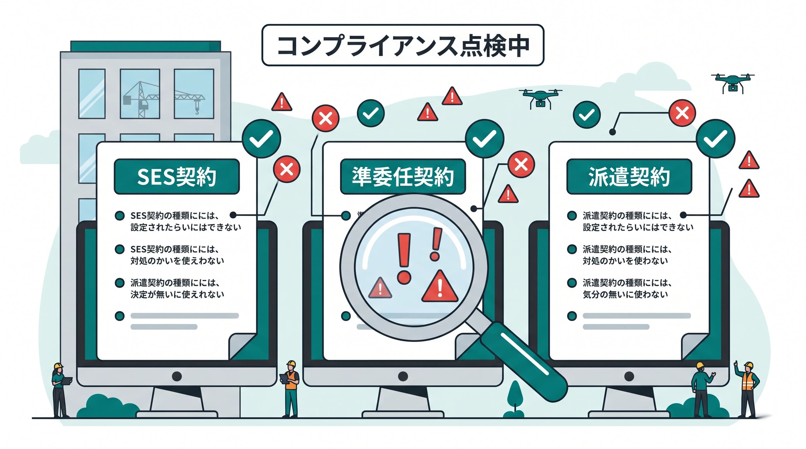SES契約・準委任契約・派遣契約の違い｜偽装請負にならないための注意点