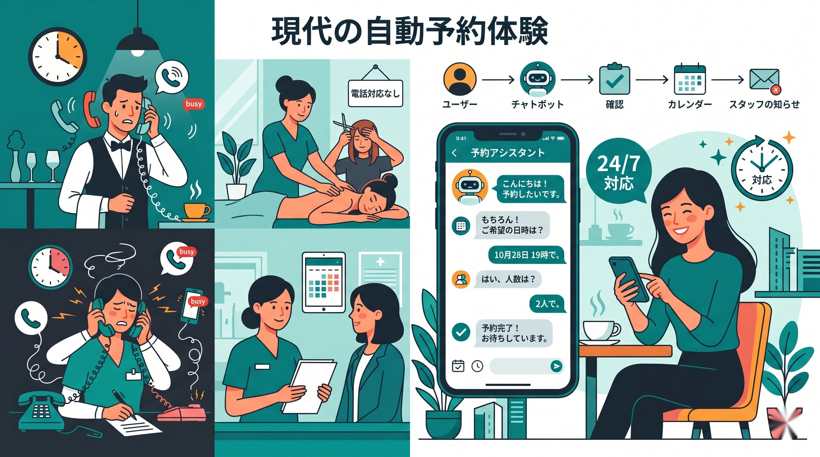 チャットボットで予約受付を自動化｜飲食・美容・クリニック活用例
