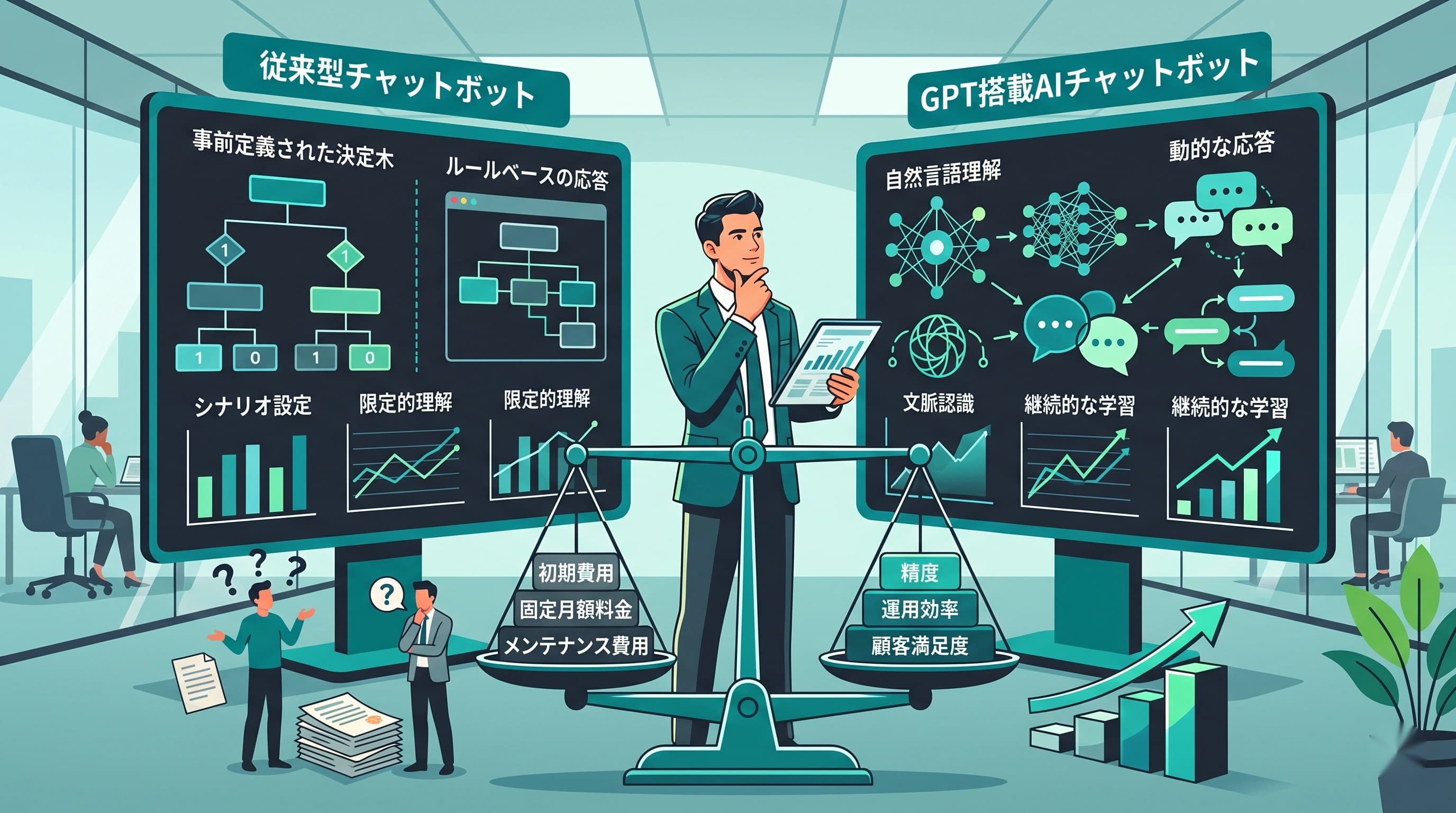 GPT搭載チャットボットの料金は高い？従来型との費用・精度・運用コスト比較