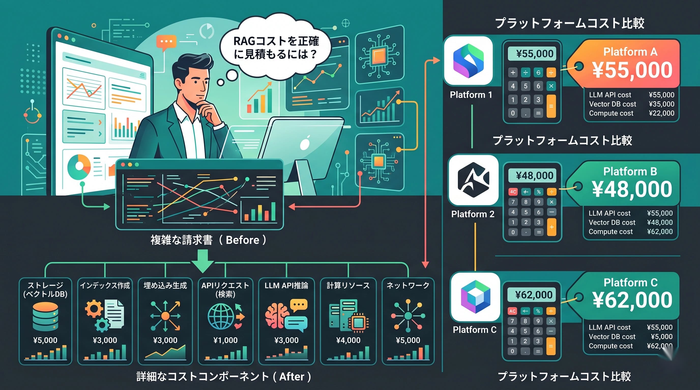 RAGの料金体系を比較｜Azure・AWS・Google Cloud・専用サービスのコスト試算