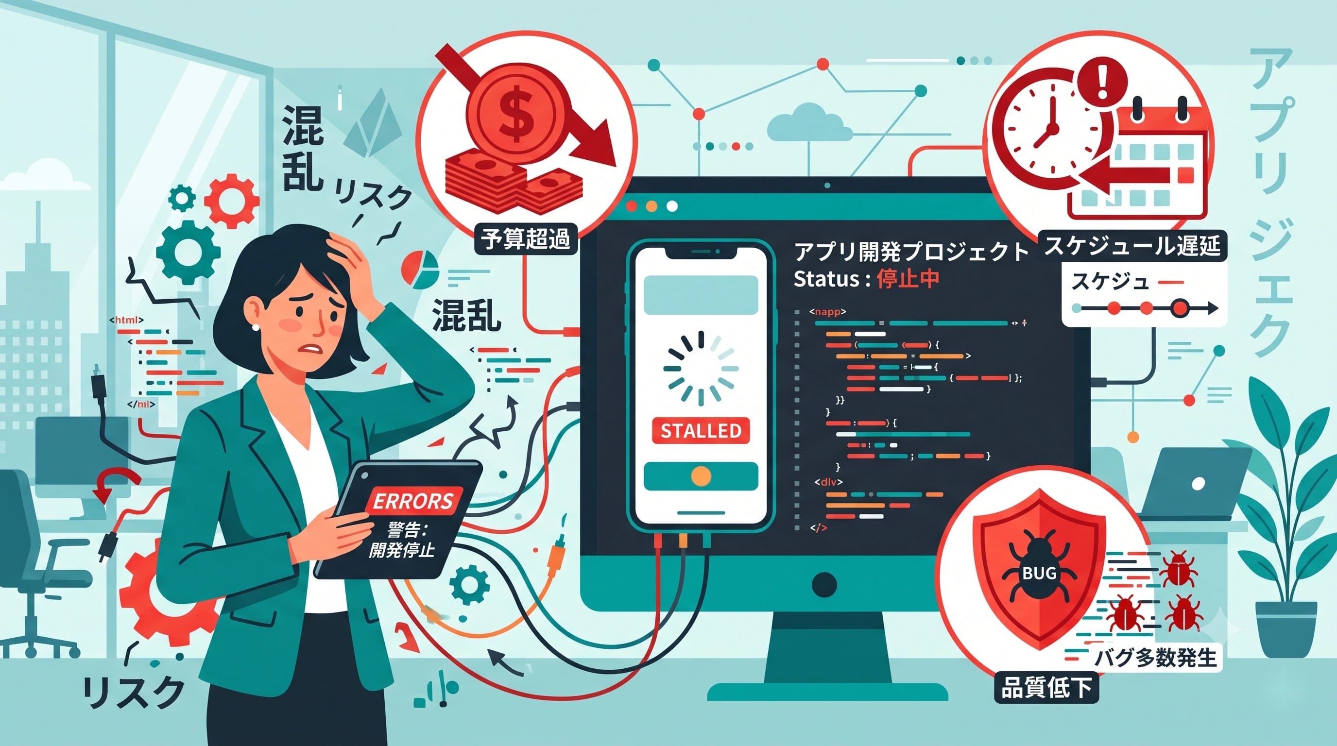アプリ開発の失敗事例から学ぶ｜予算超過・納期遅延・品質トラブル